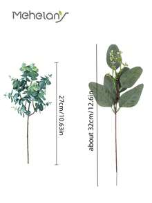 MEHELANY 50 片混合绿桉树叶茎，假植物房间装饰，散装人造桉树叶，喷雾仿椭圆形桉树叶，带白色种子茎，适合春夏季节，DIY 花环，婚礼花束装饰，婚礼布置，伴娘手花装饰，绿叶装饰