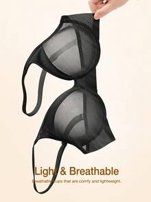 WINGSLOVE Sheer Mesh V-Neck Push-Up Bra - Adjustable & Convertible Cross Back Straps Lightweight Invisible Comfort Daily Wear Black Underwire Bra - Black - View 10