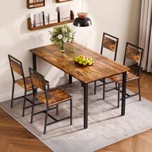 Dining Chairs Set Of 2, Wooden Table Chairs With Metal Frame And Backrest, Easy To Assemble Leather Side Chair, Modern Farmhouse Walnut Chair For Kitchen Living Room, Rustic Brown And Black - Sắt 2 miếng màu nâu - Xem 1