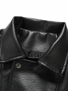 1件男士黑色时尚轻便宽松复古美式摩托车PU皮领夹克 - 黑色 - 查看 3