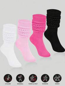 4 Pairs Slouch Socks, Women's Soft Knitted Boot Socks, Solid Color Compression Socks, Bubble Socks Crew Socks, Fall Autumn Winter Warm & Breathable Socks, Halloween Christmas Xmas Gift - Multicolor - View 1