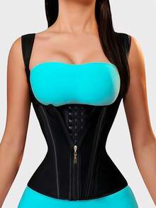 1pc Women's 15-Bone Waist Trainer, Slimming, Waist Cincher, Women's Shapewear, For Daily Wear - Black - View 7