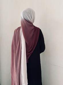 1pc 180*85cm Women's Solid Color Viscose Fiber Breathable Soft Viscose Headscarf/Scarf, Suitable For Abaya, Dress And More - White-brown Gradient - View 2