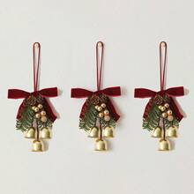 3pcs/Set 16cm*11cm Christmas Decorations, Featuring Small Bells, Velvet Bows, And Pine Cones, Suitable For Scene Decoration, Christmas Tree Decoration, Compact And Exquisite, Ideal For Christmas, Holidays, Home, Bedroom, Autumn And Winter, Also A Great Choice For Christmas Home Decor And Christmas Gifts. - Multicolor - View 6