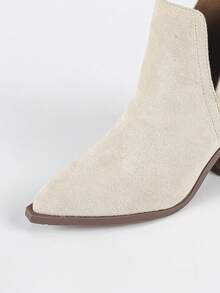 2024新款法式踝靴女款，英伦风秋冬新款尖头粗跟踝靴，后拉链设计 - 米色 - 查看 9