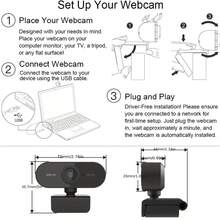 1080P全高清网络摄像头，带降噪麦克风，即插即用视频会议摄像头，具备自动对焦功能，适用于办公室、教室或会议直播。 - 黑色 - 查看 5