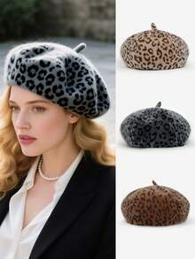 1 件成人豹纹八角帽，保暖防风画家帽，适合秋冬季日常外出，时尚配饰，馈赠佳品
