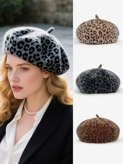 1 件成人豹纹八角帽，保暖防风画家帽，适合秋冬季日常外出，时尚配饰，馈赠佳品