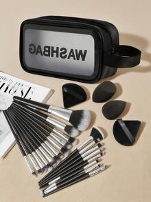 4/25件套化妆工具套装，包括：1个多功能拉链防水化妆包+20支化妆刷套装+2个化妆海绵+2个三角粉扑，化妆刷套装，化妆刷套装，化妆刷套装，全套化妆工具，化妆刷套装，化妆刷套装，化妆礼盒套装 - 黑色 - 查看 1