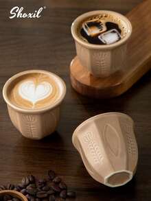 shoxil 1pc Saudi Coffee Cup, Ceramic Cup, Coffee Cup, Teacup, Matcha Cup, Water Cup, Embossed Tulip Ceramic Cup, Middle Eastern Style Coffee Cup, Handmade Hook Flower Coaster, For Home, Coffee Shop, Courtyard, Saudi National Day