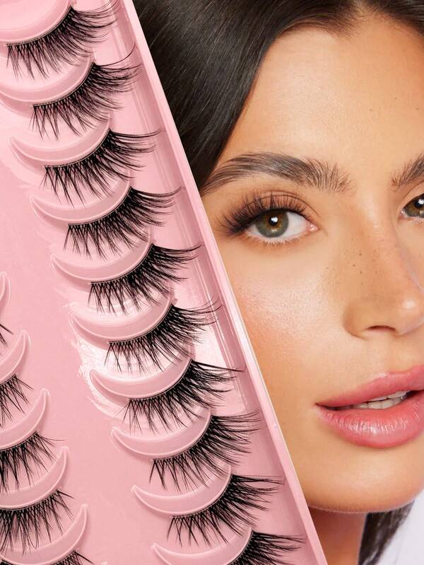 10 Pairs Half Lashes Natural Look False Eyelashes Cat Eye Wispy Natural Half Eyelashes Clear Band Lashes