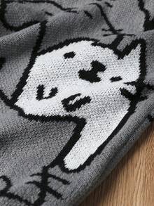 1 Áo len cổ tròn in hình mèo cho bé trai tuổi teen, áo chui đầu dài tay dáng rộng trễ vai, họa tiết khối màu xám đậm Academia Friends, áo len họa tiết, áo len họa tiết nam - Xám - Xem 4