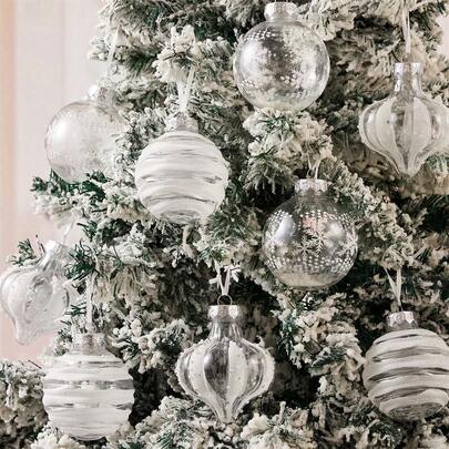 Christmas Ball Ornaments Set 9Pcs Clear Glitter Hanging Decorations Shatterproof Baubles For Home, Christmas Tree Decorations, Christmas Decor, Home Decor, Christmas Party Decoration, Christmas Baubles Christmas Decorations Winter Room Decor Christmas Decorations Home Christmas Gifts Christmas Decor