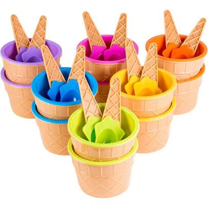 Tazas de plástico para helado con cucharas, tazones para postre de helado y yogur congelado, paquete de 6