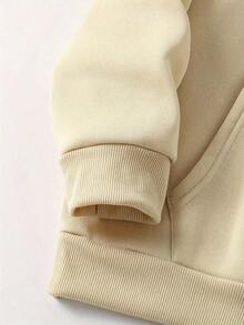 American Street Style Oversize Hoodie Heavy Fleece Autumn Winter Warm Couple Wear Unisex Hoodie Chest Letter Print  Loose Youth Casual Sweatshirt  Loose American Retro Sports Casual Street Hip Hop Printed Hoodie Drawstring Hoodie Pocket Design Couple Set Unisex - 杏色 - 查看 3