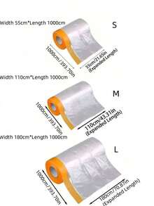 1 Cubierta de polvo desechable multiusos, película protectora de plástico grueso a prueba de polvo y polvo para la decoración de muebles, película protectora rociada por artesanos, película protectora doméstica con cinta adhesiva, que proporciona protección impermeable durante la renovación y limpieza de muebles, película de PE transparente e inodora, adecuada para escuelas, oficinas, familias y viajes, y se puede usar para bolsas, organizadores y almacenamiento.