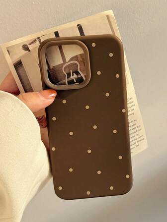 1pc Brown Polka Dot Pattern Phone Case, Minimalist & Stylish Protective Cover, Suitable For IPhone17/17air/17pro/17promax/IPhone16 Pro Max/IPhone15 Pro/Iphone14/Iphone13/12/11, Great Christmas Gift For Friends And Family