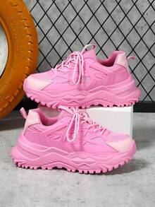 Zapatillas deportivas de plataforma ligera y dulce de color rosa claro para mujer, de estilo casual y grueso, de baja altura, cómodas y transpirables, para pareja, para caminar, adecuadas para uso diario, vacaciones y viajes, con durabilidad y amortiguación de impactos