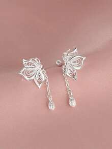 1pc Butterfly Hollowed-Out Flower Bud Chain Tassel Earrings Are The Best Gifts For Parties, Daily Life, Weddings, Festivals, Birthdays, Valentine's Day, Thanksgiving Day And Christmas