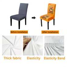 Set 4/6 huse de scaun moderne vintage cu imprimeu de frunze de arțar și dovleac - material elastic, lavabil la mașină, potrivit pentru decorul mesei de Ziua Recunoștinței - Multicolor - Vizualizare 3