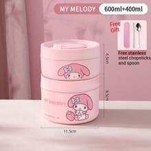 Sanrio 3-Layer Stainless Steel Thermal Bento Lunch Box, 600ml/400ml Capacity, Microwave , Leak-Proof, Long-Lasting Insulation, Suitable For Office Workers And Students