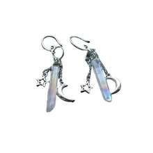 1pair Gothic Style Synthetic Crystal Earrings Moon Star Quartz Hook And Drop Earrings, Witch Jewelry Halloween Accessories Holiday Gifts - 白色 - 查看 3