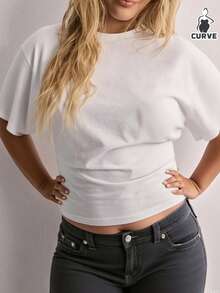 Áo crop top tay ngắn dáng rộng tay cánh dơi cỡ lớn dành cho nữ - trắng - Xem 3