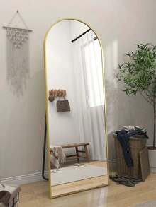 64"X21.1" Arched Full Length Floor Mirror For Bedroom, Living Room, Dressing Room & Closet - (64"H X 21.1"W, Arched Top) - Aluminum Alloy Frame, Gold, High-Def Nano Glass, 3 Placement Modes (Free-Standing/Leaning/Wall-Mounted), Waterproof - 金色 - 查看 2