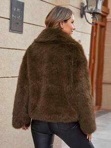 ZIAI ZIAI Women's Vintage Style Open Front Faux Fur Collar Coat, Fashionable Loose Casual Long Sleeve Lapel Jacket Winter Thick Warm Outerwear Oversize Style For Winter