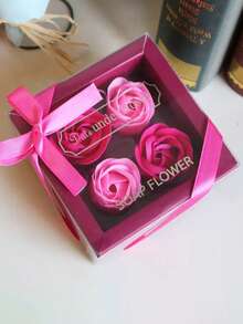 1 pieza Jabón de baño con forma de pétalo de rosa con aroma a rosa, jabón de baño con aceite esencial de rosa suave, caja de regalo para el Día de San Valentín, regalos de boda, regalos para despedida de soltera, flores secas