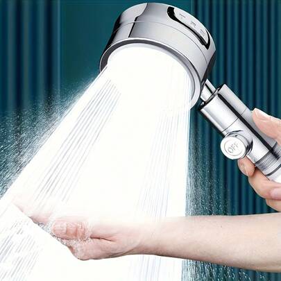 1pc High-Pressure Handheld Shower Head With 3 Mode Water Filtration System, 3-Level Adjustment, Rotary Mounting, And Filter - Universal Plastic Round Showerhead For Bathroom, Shower Body Spray