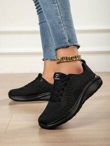 Women's Casual Sports Shoes, Mesh Breathable Running Shoes, Lightweight Travel Shoes, Student Running Shoes, Flat Casual Shoes, Comfortable Loose Fit Sports Shoes, Fashion Sneakers, Knitted Mesh Breathable, Solid Color Office Shoes