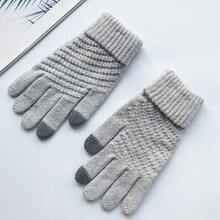 2025秋冬保暖纯色针织时尚加厚保暖内衬日常骑行滑雪触屏手套套装 - 彩色 - 查看 8