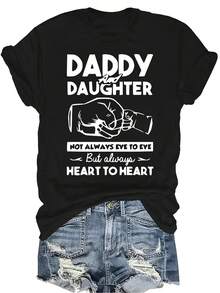 Camiseta unisex de padre e hija, de verano, casual, transpirable, de personalidad, cuello redondo, manga corta, ropa de calle, versátil, adecuada para adolescentes y adultos - Negro - Ver 1