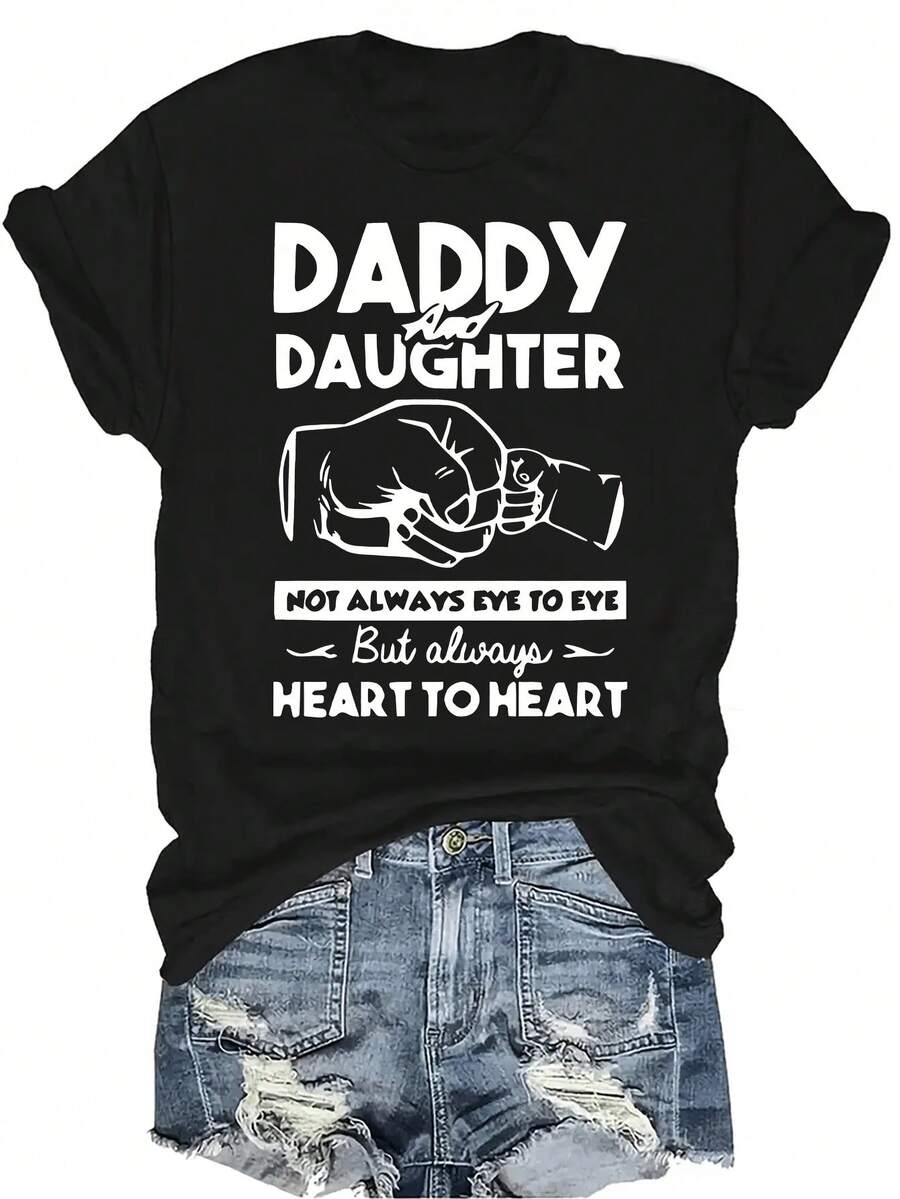 Camiseta unisex de padre e hija, de verano, casual, transpirable, de personalidad, cuello redondo, manga corta, ropa de calle, versátil, adecuada para adolescentes y adultos - Negro - Ver 1