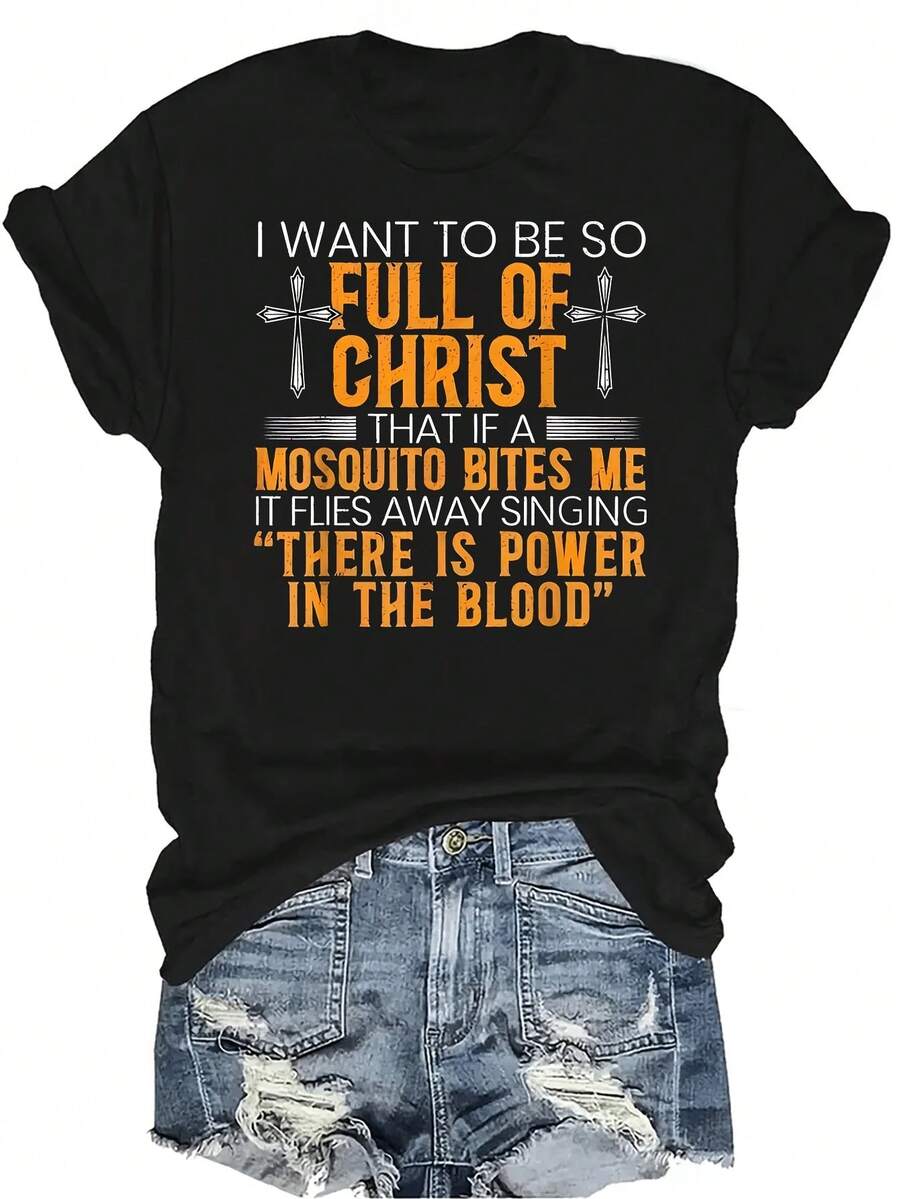 Camiseta de mujer con estampado de letras cristianas y religiosas divertidas, de estilo unisex, casual, transpirable y de personalidad, con cuello redondo y manga corta, adecuada para adolescentes y adultos - Negro - Ver 1