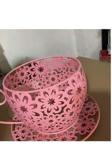 1 件复古美式乡村风格镂空花盆，带咖啡杯设计的装饰铁艺花盆，轻质金属花盆，适用于露台、阳台和花园装饰，花园花盆 - 彩色 - 查看 20