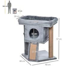 PawHut Cat Tree Tower Indoor With Cats Scratching Post Cat House, Grey - Grey - View 5