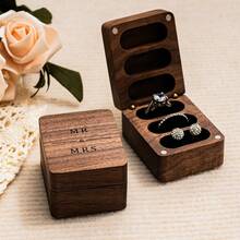 1 件 Mr & Mrs 3 槽戒指盒，雕刻三层木质戒指盒，适用于婚礼戒指盒，周年纪念生日礼物创意，情人节返校礼物 - 棕色 - 查看 11
