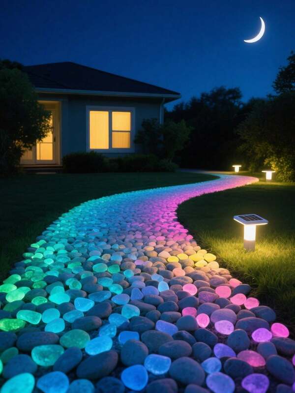 626pcs Glow In The Dark Colorful Pebbles, Reusable Luminous Rocks For Landscape Decoration, Outdoor Decor, Glowing Pebbles For Garden, Backyard, Patio, Lawn