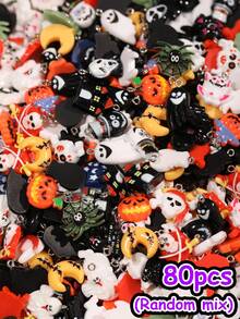 50/100/150/200pcs Halloween Themed Random Resin Accessory Set, Creative Cute Cartoon DIY Decorations, Various Colors, Styles And Designs, More Quantity More Variety, Can Be Used As Keychains, Necklaces, Bracelets, Dust Plugs And Other Pendant Decorations, Great Small Gift