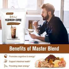 Mushroom Coffee Powder - Multiple Mushroom Extracts, Instant Coffee - Energizing And Hydrating, Improves Focus, Energy, Concentration, Cognition And Immunity, 100g - 彩色 - 查看 5