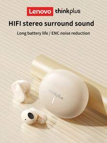 Lenovo 联想 LP19 蓝牙耳机，半入耳式，运动型，HiFi 环绕声，ENC 低延迟游戏和音乐，降噪，高清通话（带麦克风），超长电池寿命，适用于智能手机和平板电脑的无线耳塞 - 米色 - 查看 13