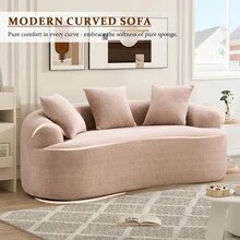 65" Curved Small Loveseat Sofa,Cozy Chenille Upholstered Couch With 3 Pillows,Modern Deep Seat Cloud Couch Memory Foam Compression Sofa,For Living Room Apartment Office,No Assembly Needed - 米色 - 查看 2