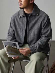 Plus Size Men's Casual Turndown Collar Long Sleeve Jacket, Fashion Outerwear For Autumn/Winter - Black - View 4