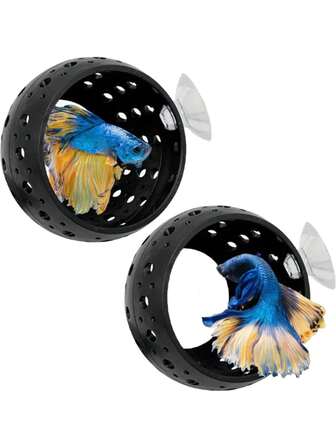 1 件耐用塑料鱼缸装饰带吸盘 - 缓解压力的隐藏处，适用于斗鱼、矮人古拉米、虾（黑色/粉色/蓝色）、水族箱隐藏点、缓解压力的装饰、穿孔设计、水下庇护所，矮人古拉米主人的必备品