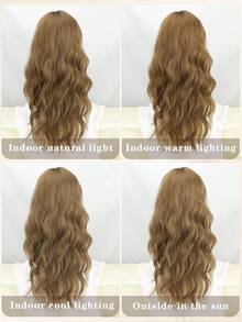 2,5 * 0,1 cm U-Teil Synthetische Spitzenfront-Perücke, ungeklebt, hitzebeständig, für Frauen & Mädchen, Alltagsgebrauch und Partys, 71 cm (1 Perückenkappe), braun, lange, wellige, lockige Perücke mit vorausgerissener Spitze