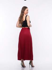 Long Pleated Skirt, Plain, Fashion 2025 - 酒紅色 - 查看 2