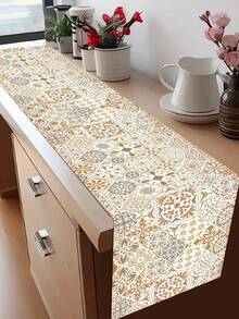 1 buc. Șervețel de masă imprimat cu model geometric, 4 buc. șervețele imprimate cu model geometric, potrivite pentru sărbători, petreceri, zile de naștere, cine festive, decor de masă pentru bucătărie și sufragerie, aplicabile pentru toate anotimpurile, decorațiuni textile pentru casă