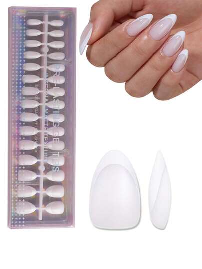 150pcs French Almond Gel Nails - Nude Color Matching Classic French Pointed Tip Nails, Medium-Long Almond Shaped Nail Tips, Soft Gel False Nails, Acrylic Nail Extension Soakable